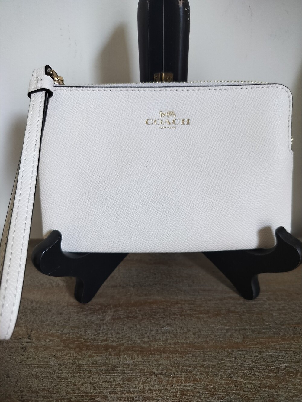 Coach White Pebbled Leather Wristlet